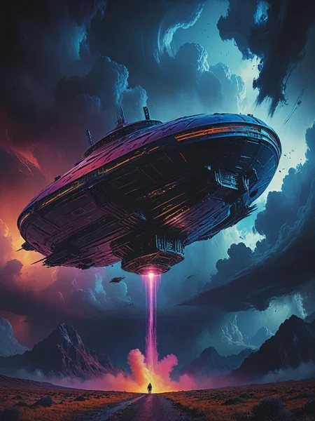 impactful color paint of Alien spaceship looming in the clouds, <lora:Bold_Pop:0.6> ........... highly detailed, vibrant colors , 8k, sharp, professional, clear, high contrast, high saturated, , vivid deep blacks, crystal clear