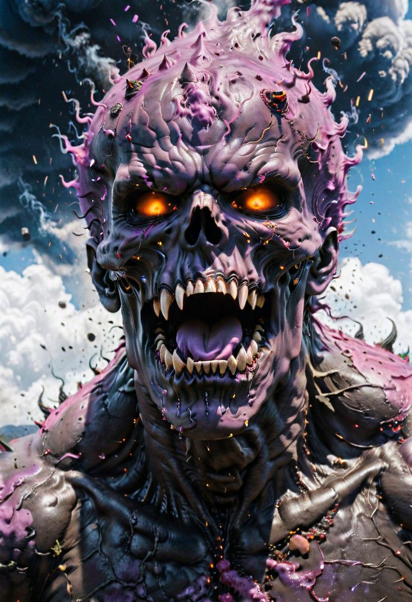 According to the rules, in such cases, it was supposed to become a black impenetrable cloud, fill the entire space with itself, catch up with purple  DEVIL SPAWN horror and look at him with an ominous luminous look from nowhere and from everywhere, which Bomchi immediately did.  Feeling of fear, feeling of horror,rich colors, ultra clear image, more realistic, high resolution photos, 8K HD wallpapershigh quality, intricate details,  ultra detailed, ,depth of field, 8k resolution trending on Artstation Unreal Engine 5, Epic,detailed background, <lora:xl_more_art-full_v1:1.2>  <lora:JuggerCineXL2:0.8> , Cinematic,  <lora:EnvyActionShotXL01:0.8> action shot