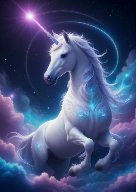 Create a mesmerizing artwork featuring a majestic unicorn surrounded by a magical aura, exuding an air of mystique and enchantment. The unicorn's iridescent horn gleams with a radiant light, casting a spellbinding glow upon its surroundings. The scene is infused with seapunk elements, blending fantastical marine motifs with futuristic aesthetics. The unicorn, a fantastic and ethereal creature, stands tall and proud, embodying grace and power. The artwork captures the essence of a beautiful and captivating artist rendering, reminiscent of the mesmerizing style of Anne Stokes. Alexandria Ocasio-Cortez, a symbol of strength and resilience, is depicted in a fantasy MMO setting, surrounded by a world of magic and wonder.
<lora:PonySpiritAnimals:1> Spirit animal,  sparkling kawaii little baby unicorn sitting on a cloud of nebula dust, light shines through, magical artifact, very detailed, amazing quality, intricate, cinematic light, highly detail, beautiful, surreal, dramatic, galaxy
unicorn with radiant grace made of shadowislexl, intricate details, colorful, magical, fantastical, detailed background, sharp details, glowing, ghostly