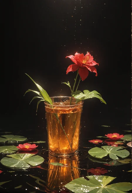 score_9,score_8_up,score_7_up,embedding:zPDXL2, masterpiece,best quality,highly detailed,detailed background, film grain,colorful,Expressiveh,Cinematic Lighting, realistic, simple background, flower, water, gradient, gradient background, no humans, leaf, plant, black background, red flower, gem, light particles, crystal, water drop, still life<lora:增强\(收藏)\(增强)sdxl_lightning_8step_lora.safetensors:1.0:1.0> <lora:增强\(收藏)\(增强)Hands XL 4.safetensors:1.0:1.0> <lora:增强\(收藏)\(增强)Expressive_H-000001.safetensors:0.6:0.6> <lora:增强\(收藏)\glowneon_xl_v1.safetensors:1.0:1.0> <lora:增强\(增强)sinfully_stylish_PONY_0.2.safetensors:0.4:0.4> <lora:Vixon\(收藏)\Vixon's Pony Styles Thermal.safetensors:0.4:0.4>