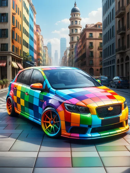 mad_colorful_checkers car, city  <lora:Colorful_Checker_SDXL:0.8>, (masterpiece:1.2), best quality