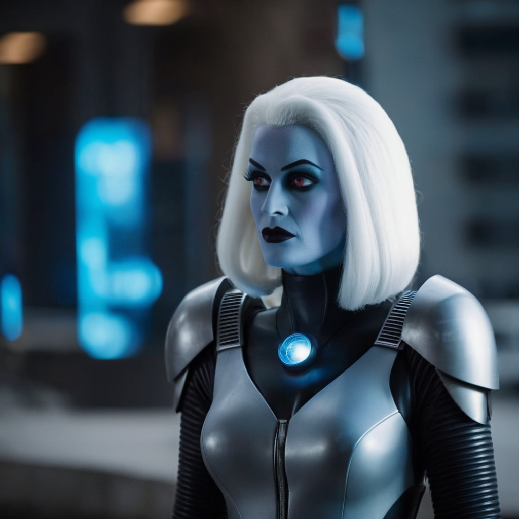 cinematic film still of  <lora:Mr. Freeze:1.2>
Mr. Freeze a blonde woman  In Gotham City, shallow depth of field, vignette, highly detailed, high budget, bokeh, cinemascope, moody, epic, gorgeous, film grain, grainy
