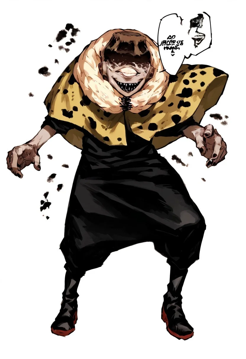 score_9, score_8_up, score_7_up, score_6_up, score_5_up, score_4_up, 2d, anime, anime artstyle, simple shadows, flat coloring, flat shadows, expressive,1boy, male, single eye,(((mutiple view:1.5))),(evil smile,teeth,manga,cape,black pants,black boots:1.2),standing, fighting,twiggy,white background,full shot,full body,mutiple view,manga, comicbookpencils,monochrome,comic_manga, manga page,english text,speedlines,speech bubble,black and white color,looking at the viewer,magma BREAK source_anime,easynegative,ng_deepnegative_v1_75t