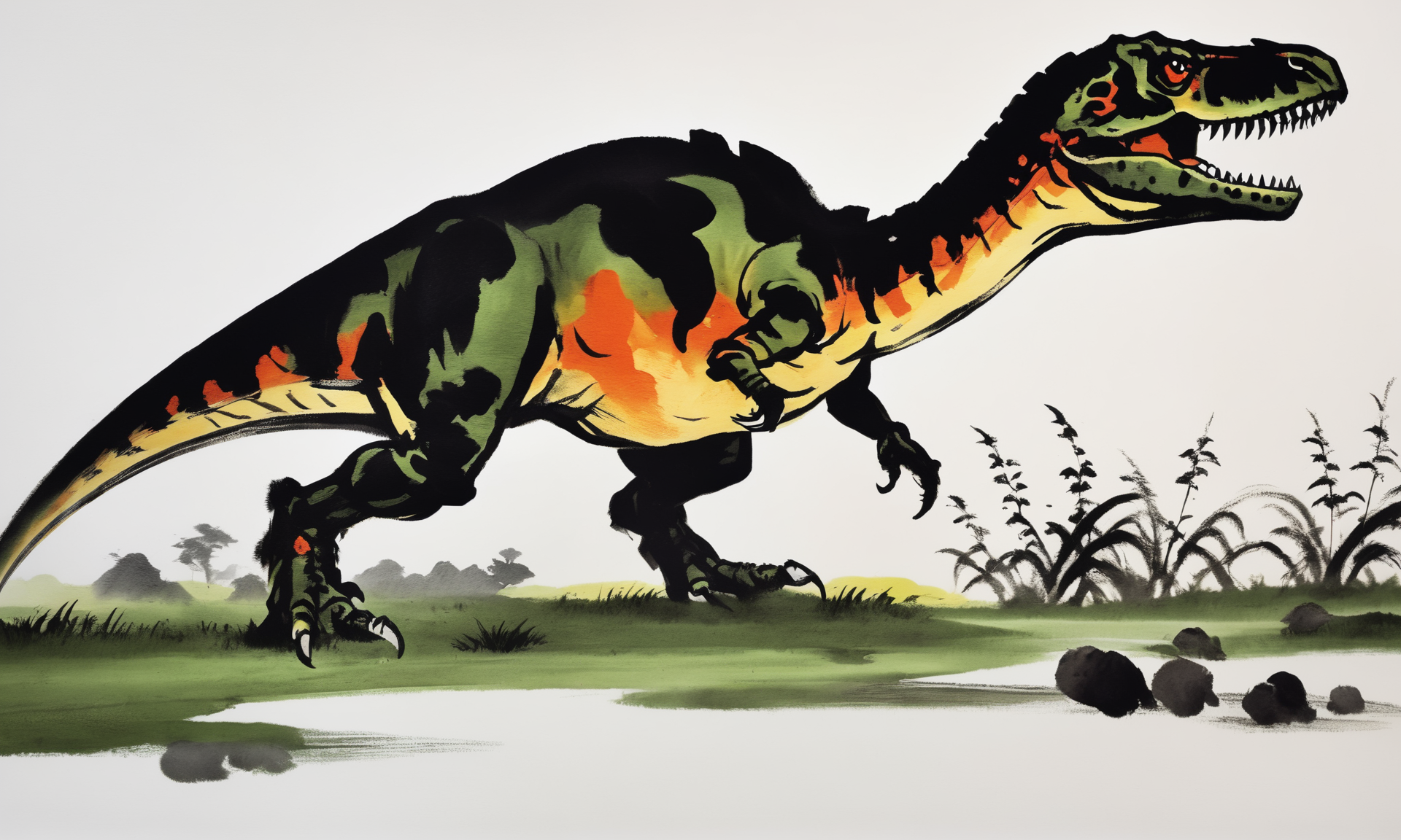 <lora:cipcd_xl-000005:0.9>,a colorful theme cipcd_xl painting,a tyrannosaurus is sitting on the grass,chinese zodiac,no humans,solo,whitebackground,simple background,simple detailed,8K,HDR,UHD,masterpiece,best quality,high resolution,wallpaper