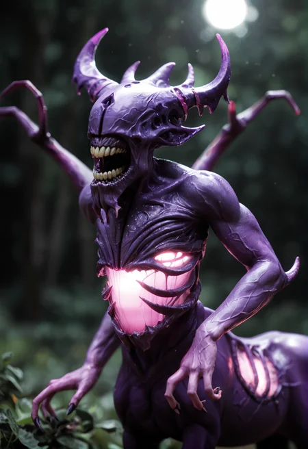 <lora:bane_v1:1> bane_v1,
1boy, pokemon (creature), alien, monster, centaur,
teeth, sharp teeth, open mouth,
purple skin, colored skin,
claws, extra arms, four arms,
no eyes,
purple horns,
glowing ,
horror \(theme\),, score_9, score_8_up, score_7_up, score_6_up, derpibooru_p_95,
detailed eyes, beautiful, detailed background, perfect eyes,
blur censor, blurry, blurry background, blurry foreground, bokeh, motion blur,
chromatic aberration, depth of field, figure, focused, focus
photography, realistic sun light and shadows, photorealism, UHD --ar 9:16 --style raw --stylize 700,
solo,
garden background,standing, dynamic pose,