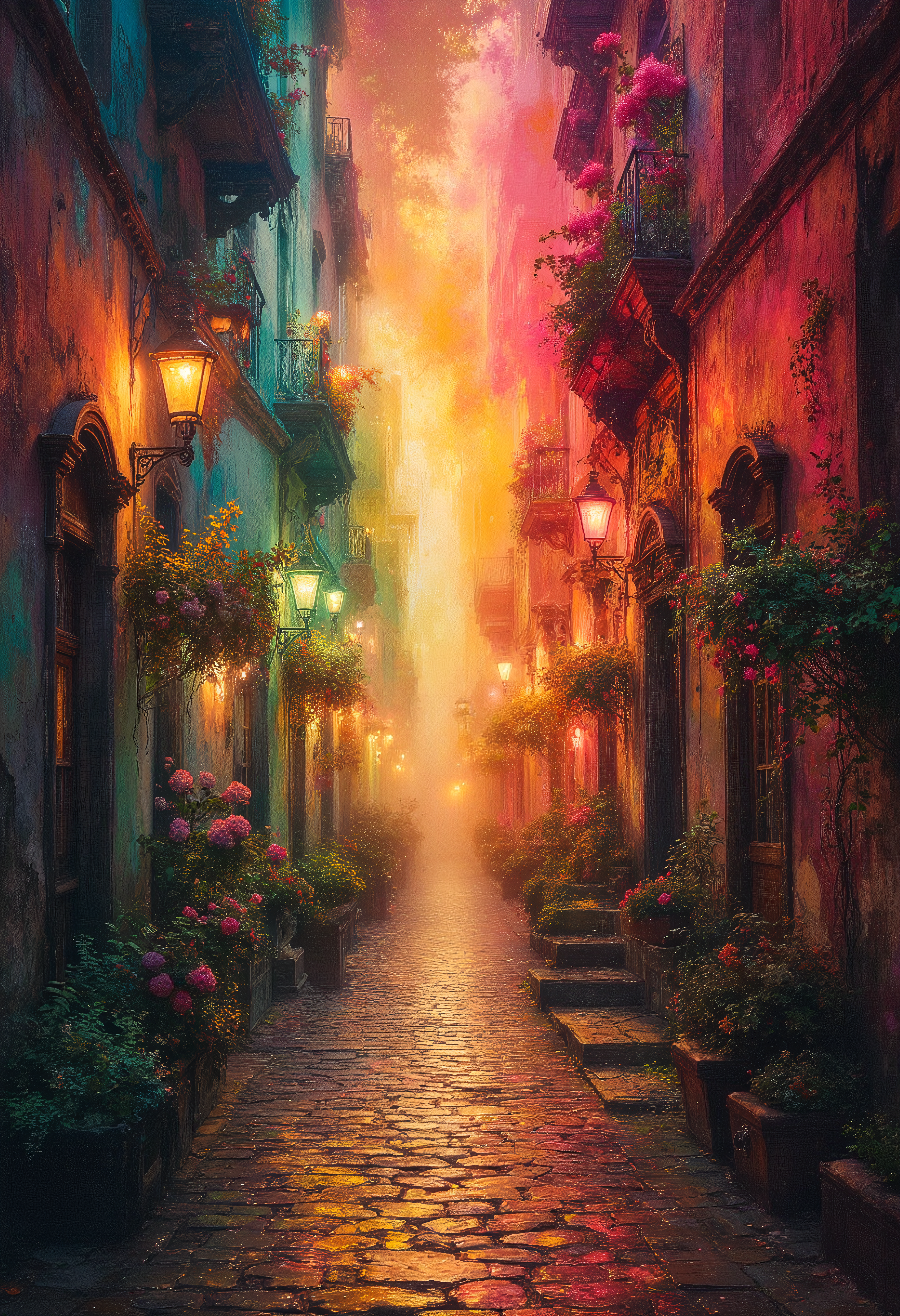 vintage path to the past, vibrant glow