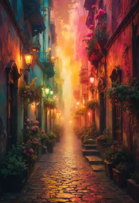 vintage path to the past, vibrant glow