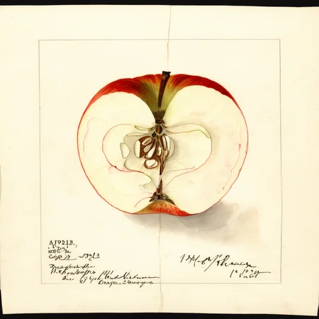 illustrative drawing of a ANATOMY OF A Apple, half,  pomological watercolor <lora:PomologicalConfig4DebWITHTE4RP:1>