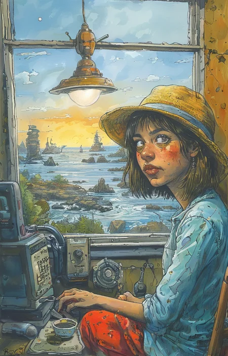 masterpiece,best quality,<lora:tbh279-sdxl:0.9>,illustration,style of Rob Rogers tech genius teenage girl