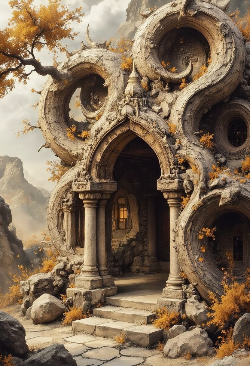 Dragon 
Futuristic and Vintage stylized 
desert �﷿ pebleo adobe 
Fallen petrified tree turned into house
Stone art
Dramatic lighting
Cinematic 
Epic composition 
magical, ,bright, , Magical beautiful background fantasy,  hyper-detailed hypermaximalist dynamic style 
Scales texture style, realism, detailed, 
Dramatic lighting
Cinematic 
Epic composition 
Magical background 
 ArsMJStyle, Zen Ink Wash Sumi-e
bo-golden
White background
, asian architecture
