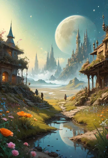 (2\3 rule composition:0.5)masterpiece,detailed hyperrealism,Craig Mullins,Jon Burgerman,geof darrow,jean-baptiste monge style , art by android jones,8k, (art style of and Bahgat Osman:1.2), Luis Royo, Carne Griffiths, Todd McFarlane, wonderful pastel colored Utopia by by android jones,8k, Andy Kehoe,Yoshikata Amano, Ismail Inceoglu, Russ Mills, Victo Ngai, Bella Kotak, intricately hyperdetailed, light reflection, luminous color, jean-baptiste monge,grass,sand and stones on the ground,(small debris, stones, and flowers:1.1),clear sky,big moon-planet in the sky, blurred smokey background of a fairy-tale fantasy landscape,volumetric fog,smoke,haze,rust,epic,shallow depth of field,very detailed,glow effects,godrays,Hand drawn,render,8k,octane render,cinema 4d,blender,dark,atmospheric 8k ultra detailed,cinematic,Sharp focus,Masterpiece,3d octane render,8k,concept art,trending on artstation,extremely detailed CG unity 8k wallpaper,trending on CGSociety,Intricate,High Detail,dramatic . shallow depth of field, vignette, highly detailed, high budget, bokeh, cinemascope, moody, epic, gorgeous, film grain, grainy, (Thick steel collar:1.5) chain running from collar to ground, wrist shackles,