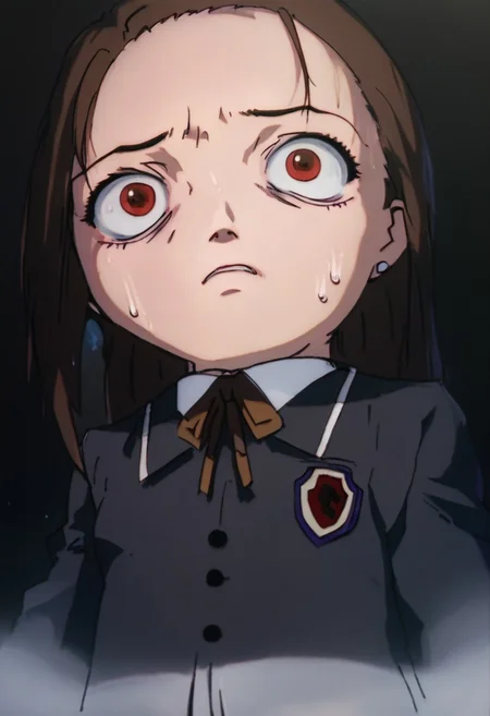 score_9, score_8_up, score_7_up, score_6, source_anime, iwakura mika, ((school uniform)), complete darkness, completely dark, pitch black, full obscurity, no light, dark night, chibi, from below view, (((looking down empty toilet roll))), sweating, terrified, scared, horrified, ((black background))