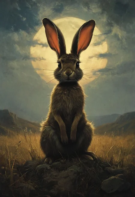 In a peaceful meadow, there lived a brave hare who was known for his courage and selflessness. This hare was devoted to his family, always putting their safety above his own. One day, a pack of hungry wolves descended upon the meadow, threatening to harm the hare's loved ones., Victorian hare, (vacations, high resolution:1.3), (small, selective focus, european film:1.2), (sexual advance:1.1), ,end of hopes ,silence, extremely detailed,dark,sad, easynegative, digital artwork by Beksinski, extremely detailed, dark, chiaroscuro, low-key,in the style of Kelly Slater ,style by Kelly Slater,closeup,digital artwork by Beksinski, style of Kelly Slate