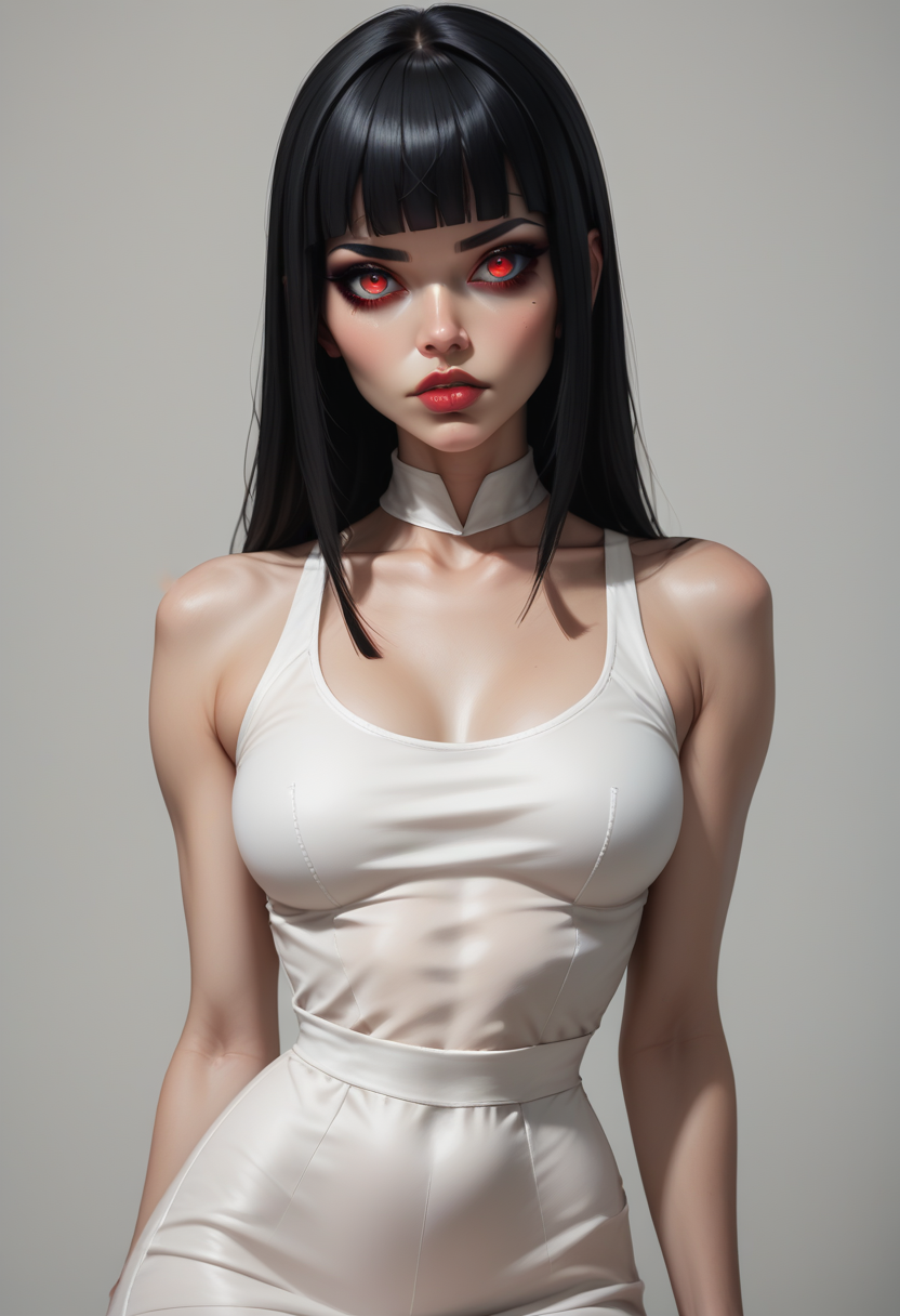 score_9, score_8_up, score_7_up, 1girl, solo, d4rk_ru8y, black hair, blunt bangs, red eyes, <lora:Dark_Ruby_Pony_v0.2:0.5>