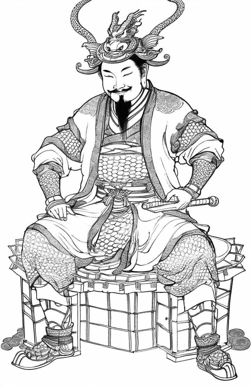 chinese lineart, smile, sitting, dragon gate,golden,
<lora:å½ç»çº¿æé£T1:0.6>