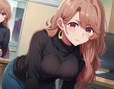 score_9, score_8_up, score_7_up, source_anime,
miyakosaitou, <lora:miyako-saitou-s1-ponyxl-lora-nochekaiser:1>,
miyako saitou, long hair, brown hair, brown eyes,
jewelry, earrings, sweater, turtleneck, hoop earrings, black sweater,
indoors, office, bent over,
looking at viewer, dutch angle, cowboy shot,