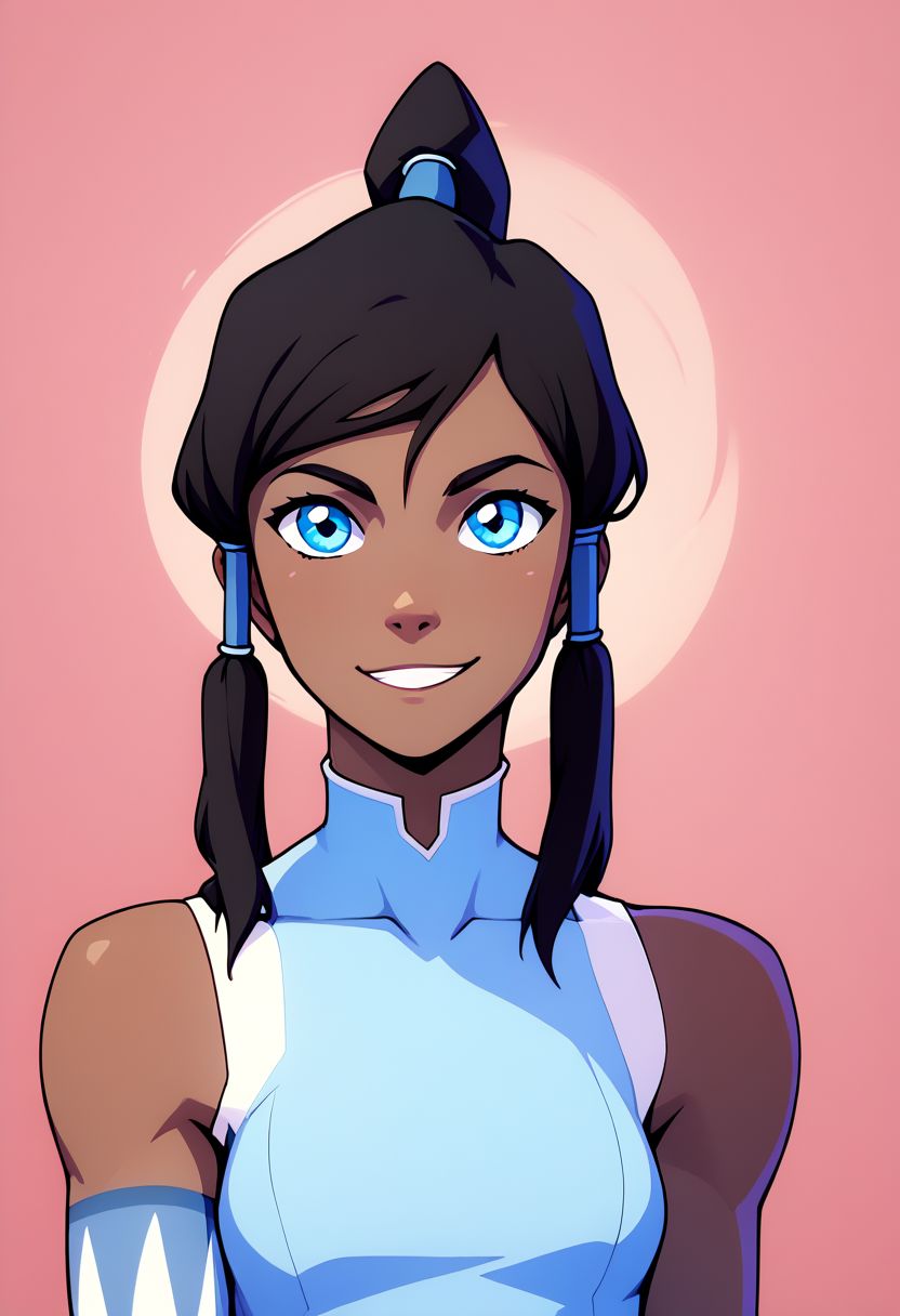 score_9, score_8_up, score_8, medium breasts, (curvy), cute, eyelashes,     
rating safe, 
BREAK, 
aaKorra, blue eyes, black hair, ponytail, hair tubes, blue shirt, sleeveless, bare shoulders, armband,
,BREAK, 
smile, looking at viewer, cowboy shot,  
abstract background, 
zPDXL, Expressiveh