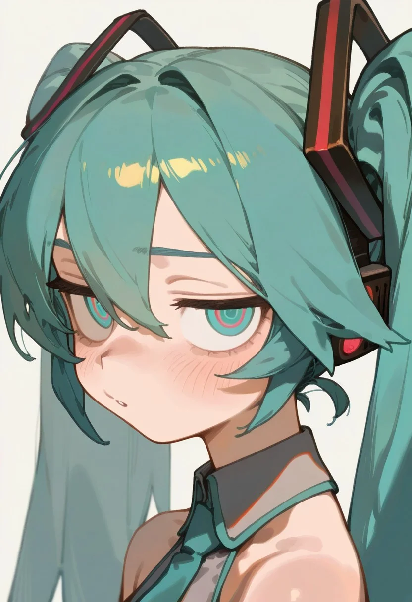 masterpiece, best quality, very aesthetic, high resolution, ultra-detailed, absurdres, newest, extremely detailed eyes, Little_netizen, disdainful eyes, 1girl, hatsune miku,