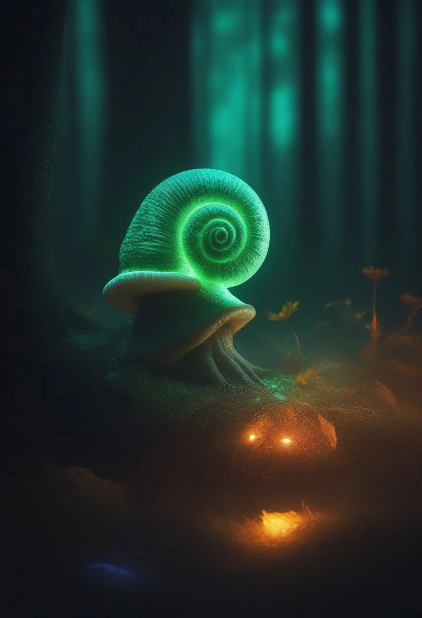 (snail wizard googly eyes), eating candy, sharp teeth, Close up, blurry background.
glowing tress, forest
zavy-flrscnc, fluorescent, fluorescent spraypaint,