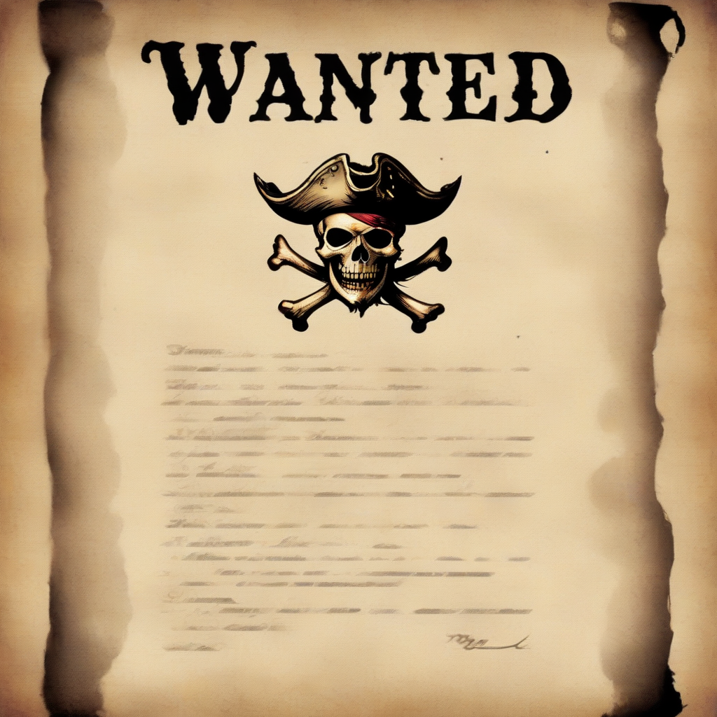 a text of  "WANTED" on the top, a pirate, <lora:VintagePunk:0.8>