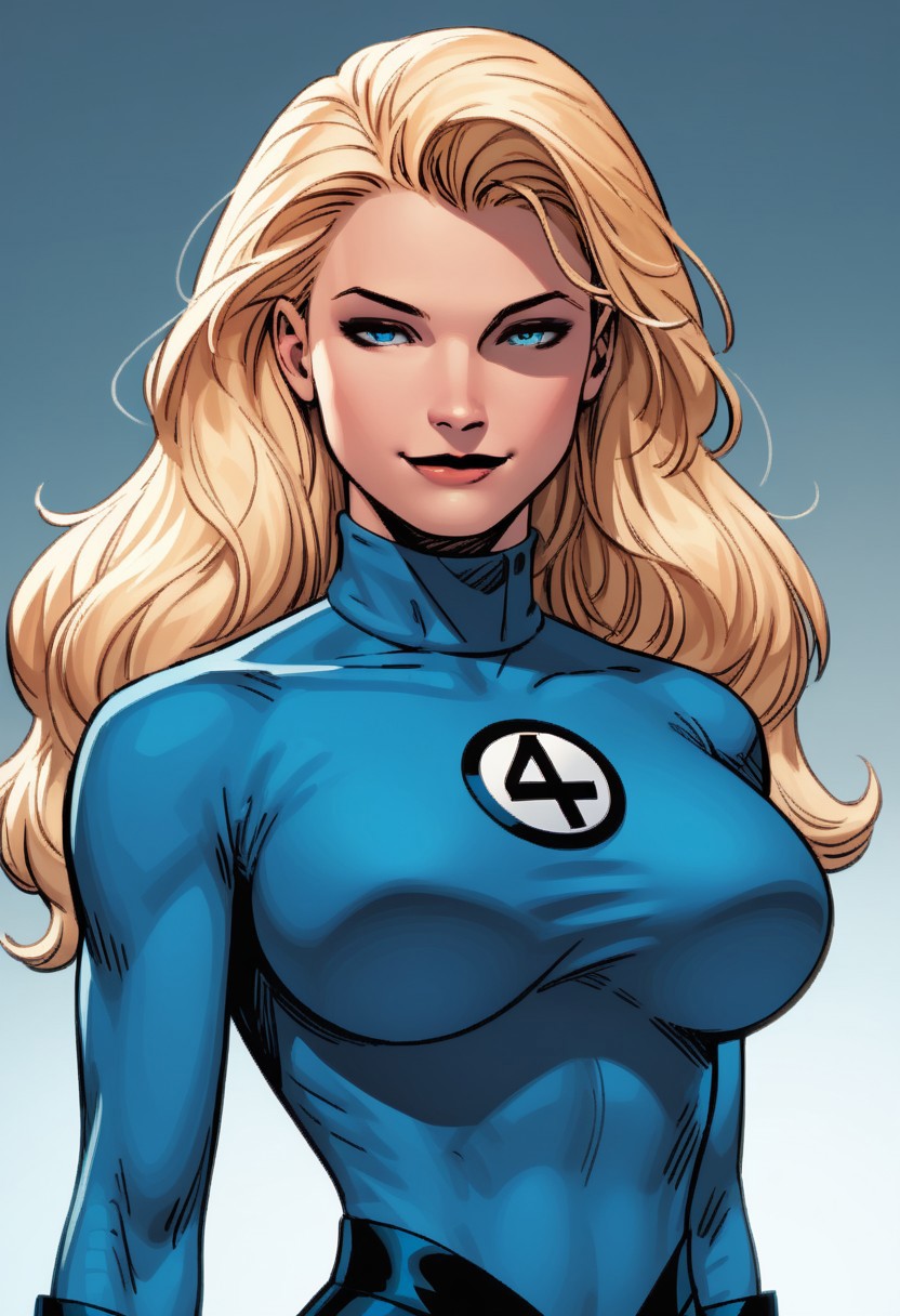 ,score_9, score_8_up, score_7_up, score_6_up, masterpiece, best quality, 1girl, 1girl, susanrichards, blonde hair, long hair, blue eyes, makeup, huge breasts,skinny,
blue bodysuit, turtleneck, gloves, boots,<lora:easynegative:1>  solo, large breasts, portrait, close up,gradient background, slight smile,mouth closed