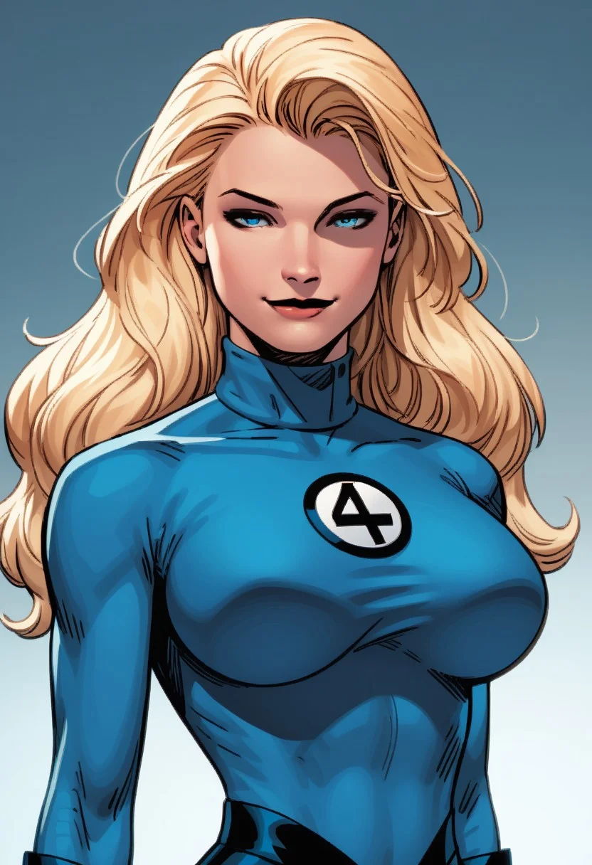 ,score_9, score_8_up, score_7_up, score_6_up, masterpiece, best quality, 1girl, 1girl, susanrichards, blonde hair, long hair, blue eyes, makeup, huge breasts,skinny,
blue bodysuit, turtleneck, gloves, boots,<lora:easynegative:1> solo, large breasts, portrait, close up,gradient background, slight smile,mouth closed