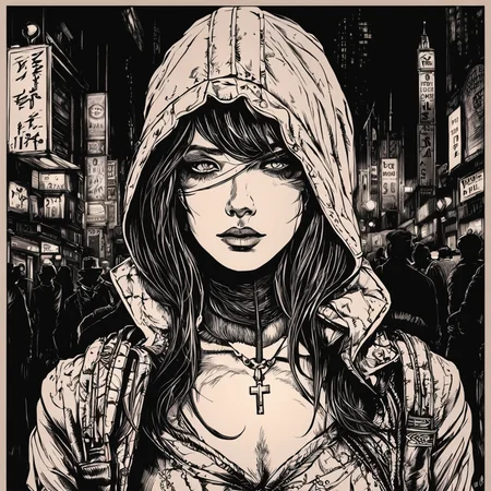 body drawing of a cyberpunk girl at midnight streets of tokyo in style of skrmk <lora:skrmk05:2.3>, dark theme surreal, morbid, danger, chaos, (pen and ink:1.3), pen,ink, line art, cross hatching, dramatic lighting, chiaroscuro effect,, cinematic film still . shallow depth of field, vignette, highly detailed, high budget, bokeh, cinemascope, moody, epic, gorgeous, film grain, grainy, breathtaking . award-winning, professional, highly detailed