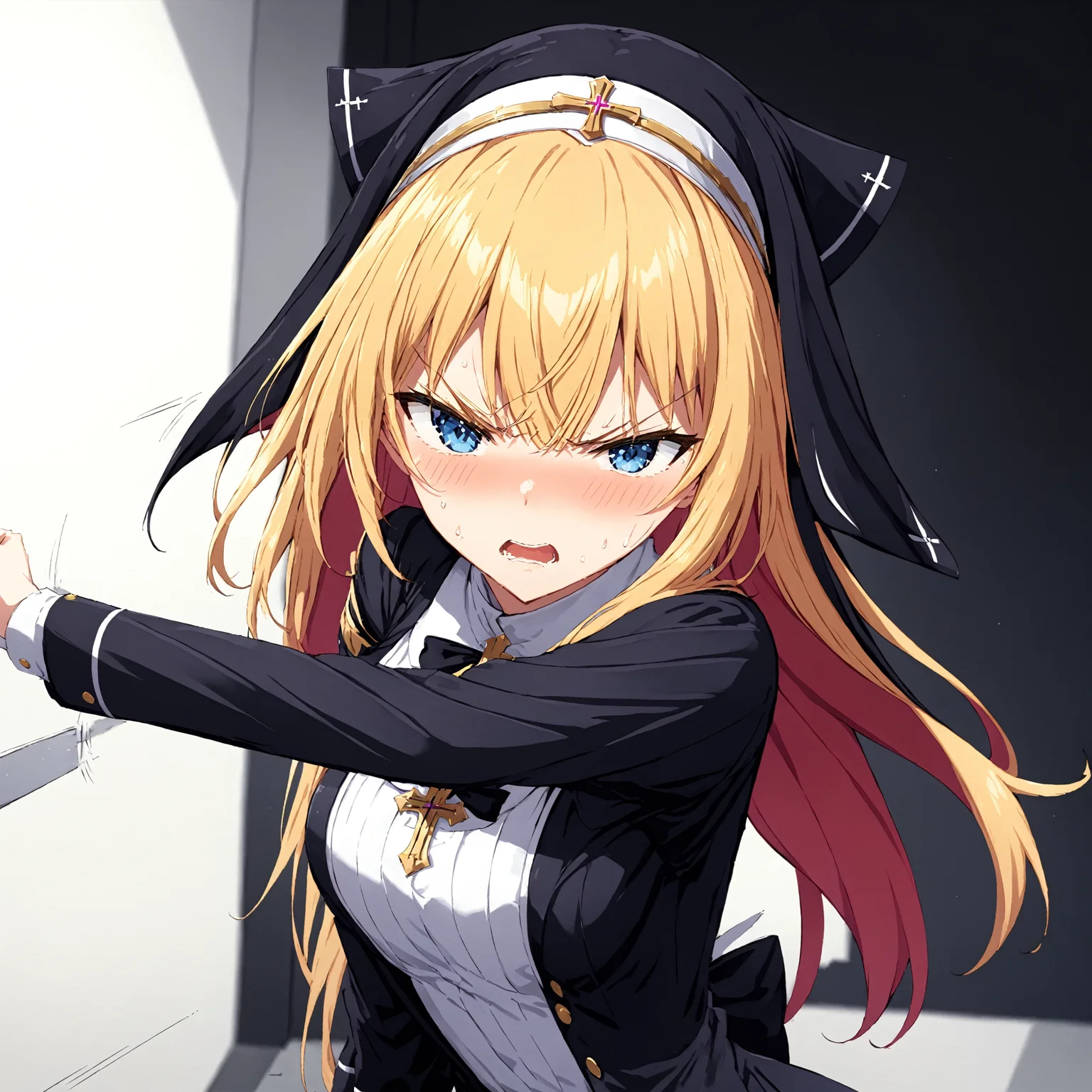 masterpiece, best quality,
1girl,solo,
<lora:gostlapped.sdxl.v1_r1:0.8> gostlapped,
(angry:0.8),
(motion blur), motion lines,
<lora:exorcistcharlotte.sdxl.v1:0.8> exorcistcharlotte, mizukikonoe, hair ornament, cross