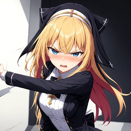 masterpiece, best quality,
1girl,solo,
<lora:gostlapped.sdxl.v1_r1:0.8> gostlapped,
(angry:0.8),
(motion blur), motion lines,
<lora:exorcistcharlotte.sdxl.v1:0.8> exorcistcharlotte, mizukikonoe, hair ornament, cross