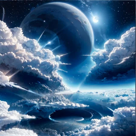 masterpiece,high resolution,detailed,
<lora:air_xl:0.8>,
airmode,, scenery, cloud, sky, moon, star (sky), , blue theme, starry sky, above clouds, planet