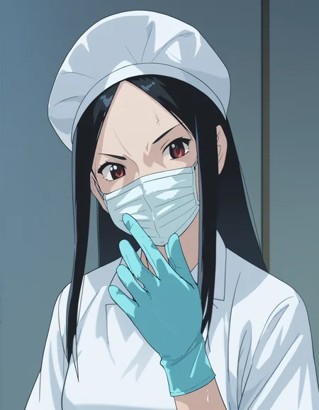 score_9, score_8_up, score_7_up, source_anime, <lora:ray-animation-ponyxl:1> kasuganoray, pale skin, long hair, scrubs, surgical mask, surgical cap,
1girl, solo, rubber gloves, sweat, surgery