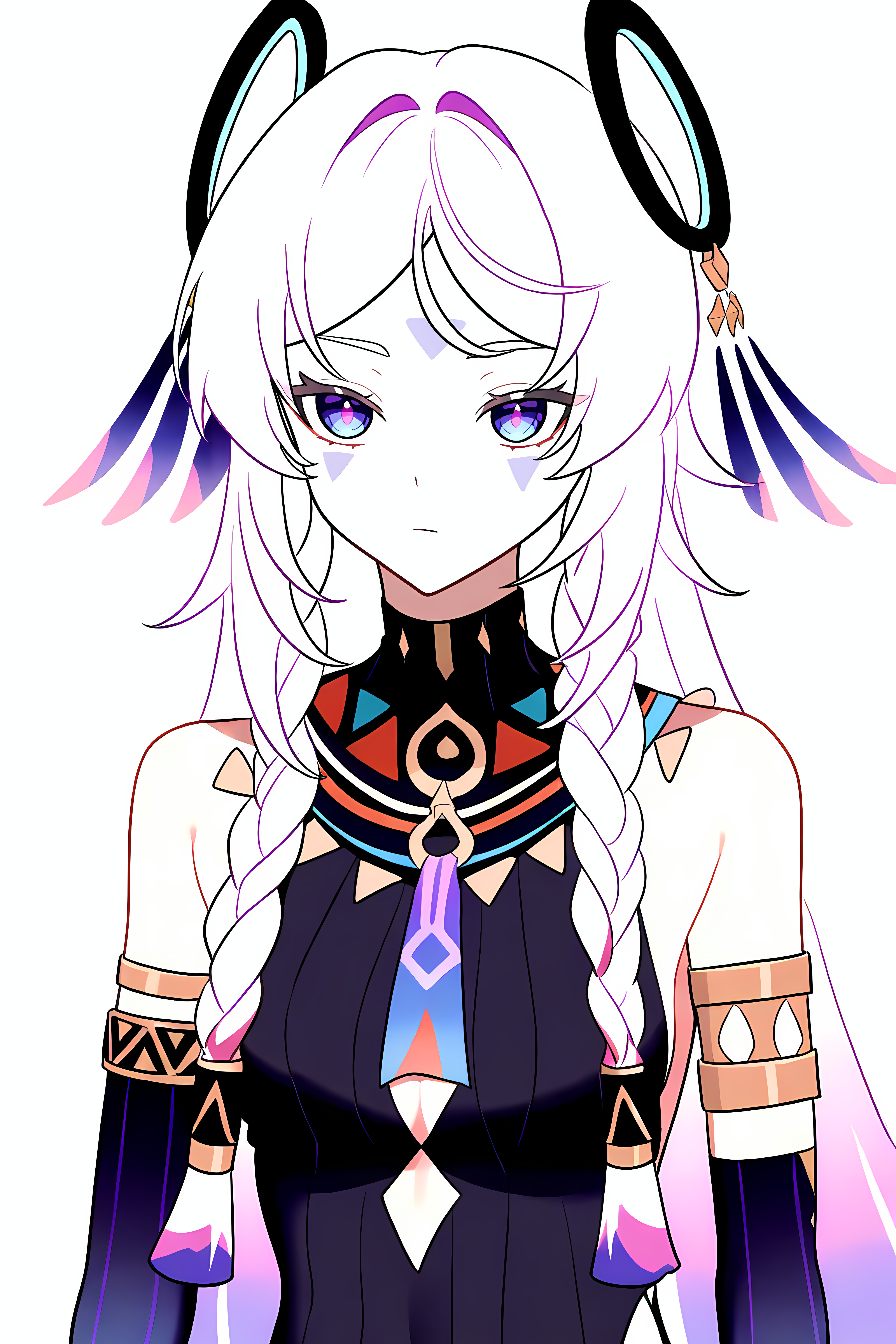 1girl, upper body, Citlali \(Genshin Impact\), simple background, white background <lora:Citlali_CT:1>