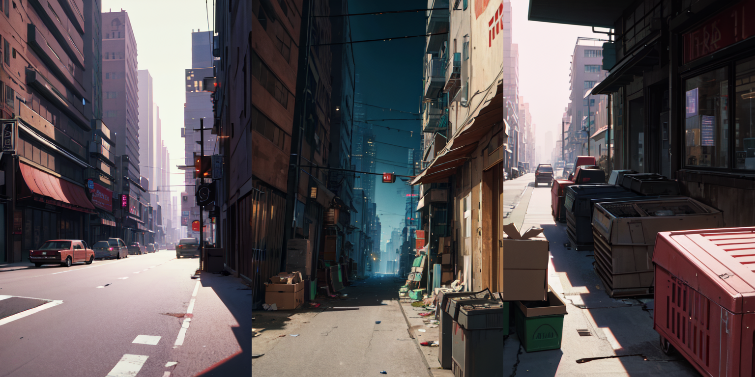 highly insanely detailed, masterpiece, top quality, best quality, highres, 4k, 8k, RAW photo, (very aesthetic, beautiful and aesthetic), bebop cityscape, buildings, radiator, ait conditioning, cardboard box, trash, street, car, <lora:bebopv01:0.5>, 
__lazy-wildcards/dataset/background-color__âââ