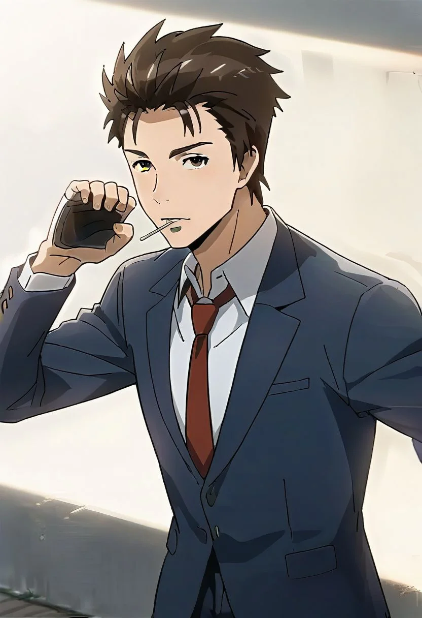 (score 9, score 8 up, score 7 up),((source anime, best quality, best aesthetic, perfect anatomy)),1boy,male focus,handsome detailed face,black eyes,blazer,collared shirt,slim body,skinny,necktie,solo,((Mouth Hold, Punching, mood lighting, in summer, overhead shot, subject look up)),<lora:Shinich:1>,shinichi,<lora:Smooth Anime 2 Style SDXL_LoRA_Pony Diffusion V6 XL:1>,<lora:aesthetic_anime_v1s:1>,