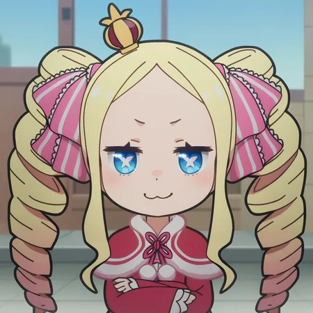 score_9, score_8_up, score_7_up, , <lora:add-detail-xl:3>,
BREAK
<lora:beako_bt:0.8>, beako, symbol-shaped pupils, blonde hair, crown, drill hair, mini crown, twin drills, blue eyes, hair ribbon, chibi, sidelocks, red dress, ,
BREAK
solo, portrait, upper body,,
smug, :3,