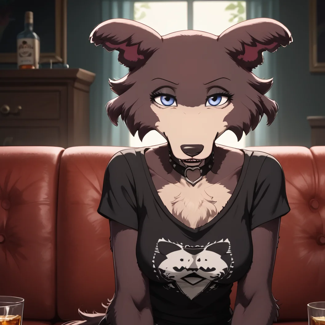 score_9, score_8up, score_7up, furry, anthro, 1 female furry, (Juno Wolf), <lora:Juno:0.8>, juno, wolf girl, animal ears, animal nose, brown fur, blue eyes, tail, black nails, chest tuft,, realistic, Expressiveh, slutty pose, sexy face, skinny teen, goth girlfriend, dirty apartment, goth clothes, makeup, piercings, on a black sofa, posing for only fans, yandere smile, bad girl, obsessive, possessive, glass of whiskey, seductive, <lora:Expressive_H:0.6> <lora:incase-ilff-v3-4:0.6> <lora:judyhopps-v2-ponyv6xl:0.6> <lora:defeated after sex:0.5>