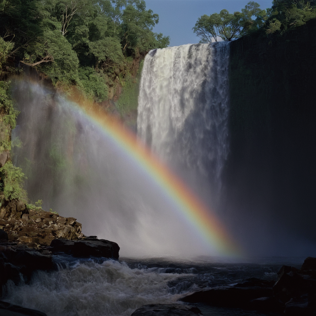 cinematic film still of  <lora:Ron Fricke style:1>
a rainbow is seen over a waterfall,outdoors,water,tree,no humans,nature,scenery,waterfall , realistic, realism, movie still, film grain, kodak film, film contrast, film color, cinematography, documentary, photography, 70 mm film, 65 mm film, Todd-AO, Todd-AO 35, 8K resolution, Ron Fricke film director style, Ron Fricke film directing style, Ron Fricke style, shallow depth of field, vignette, highly detailed, high budget, bokeh, cinemascope, moody, epic, gorgeous, film grain, grainy