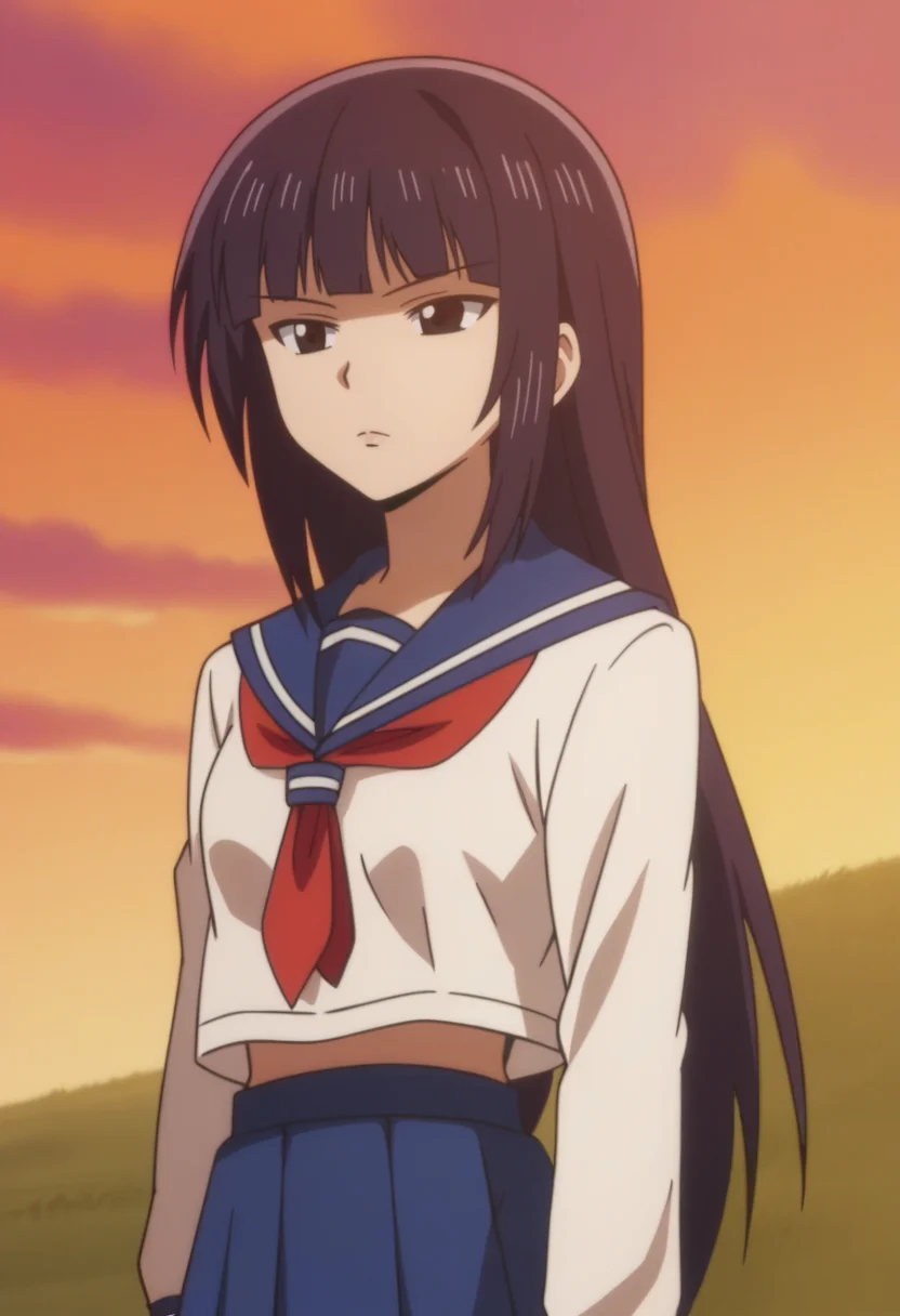 source_anime,anime screencap, anime coloring,intricate details,rating_explicit, masterpiece, best quality,
(best quality, absurd res, ultra detailed),,(4 finger:0.5),1girl, ((solo)), good eyes,perfect eyes,,detailed eyes, zPDXLxxx , zPDXL3,detailed, detailed face
BREAK
solo,sunset theme,standing,front view,upper body
yassan, 1girl, black hair, long hair, school uniform, serafuku, skirt,
serious, looking in the distance,
, <lora:add-detail-xl:2> <lora:Yassan:0.8>