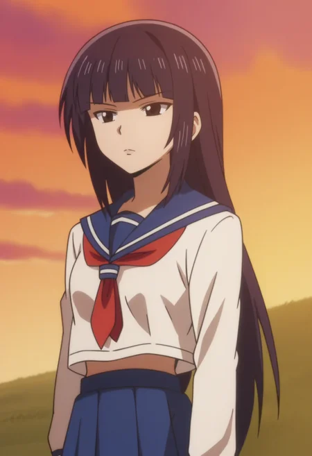 source_anime,anime screencap, anime coloring,intricate details,rating_explicit, masterpiece, best quality,
(best quality, absurd res, ultra detailed),,(4 finger:0.5),1girl, ((solo)), good eyes,perfect eyes,,detailed eyes, zPDXLxxx , zPDXL3,detailed, detailed face
BREAK
solo,sunset theme,standing,front view,upper body
yassan, 1girl, black hair, long hair, school uniform, serafuku, skirt,
serious, looking in the distance,
, <lora:add-detail-xl:2> <lora:Yassan:0.8>