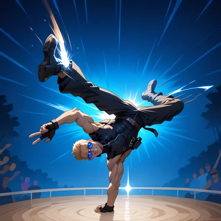 PonyScores7, source_anime, ah1, best quality, (masterpiece:1.4), (high quality:1.4), sharp focus, 4k, absurd resolution, <lora:albertwesker-guy-PONYv1:0.8> albertwesker, albert wesker, 1boy, solo, blonde, black gloves, ((sunglasses)), belt, pants, black coat, black pants, looking at viewer, toned, athletic, fit, slicked back hair, black turtleneck, zipper, mature male, (graphene textured clothes), black boots, (a magical forest diorama, with misty glades, a ranger station, wildlife photographers at work, owls hooting from above), bad-hands-5, <lora:xl_more_art-full_v1:0.2>, <lora:shinyskin2:0.2> glistening skin, <lora:aesthetic_anime_v1s:0.2>, <lora:Expressive_H:0.2> Expressiveh, <lora:hairdetailpxl:0.2> hairdetailpxl, <lora:EpicF4nta5yXL:0.2>, <lora:detailxl:0.2> detailxl, <lora:Fant5yP0ny:0.2>, (focused, intense stare), slit pupils, short hair, (blue eyes), best quality, amazing quality, best aesthetic, absurdres, <lora:expressive eyes:0.2> expressive eyes, <lora:eyedetailpxl:0.2> eyedetailpxl, illustration, Volumetric_Lighting, ultra-detailed, very aesthetic, intricate details, 8k, masterpiece, best_quality, evil smile, <lora:bdancepxl:1> (((bdancepxl, doing a handstand, one-handed, breakdance pose,  looking at viewer, cocky, motion lines, speed lines, motion blur, acrobatics, evading, dodging,Breakdancing, toprock, downrock, power moves))), ((pov aiming at boy, hands pov, pov holding gun)), <lora:WeaponsDrawn:1> Wpndrnjnwk, gun,