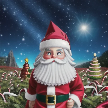 Perfectly-centered of (((orna santa))) wizard 1man standing in flower meadow, beautiful eyes, highly detailed beard, ((dark fantasy)), intricate, natural lighting, stars, high quality, 4k, cover photo, modern disney style