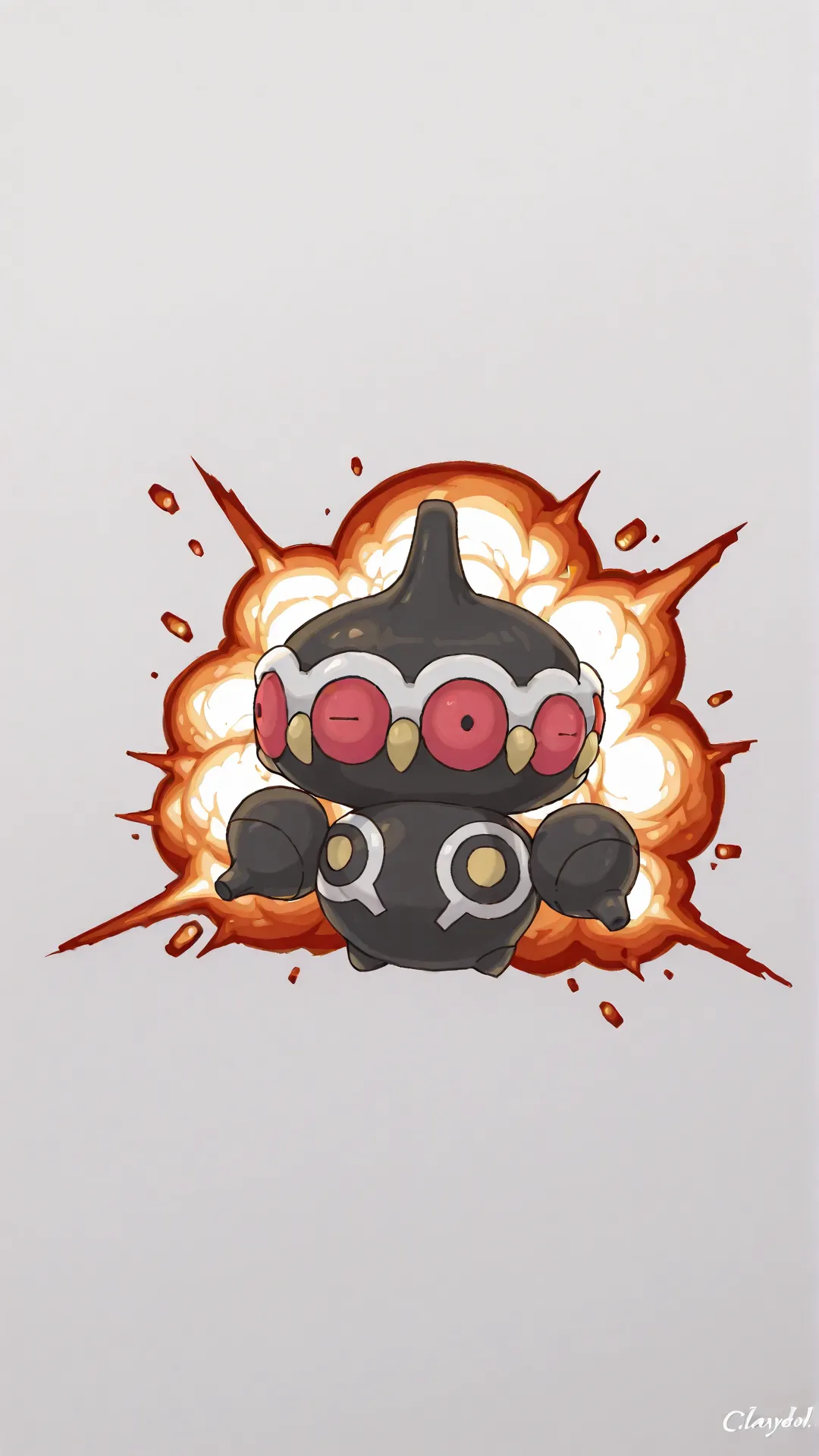 claydol,pokemon \(creature\),1other,red eyes,<lora:Claydol_-_Pokemon_r1:1>,bomb, explosion, explosive,