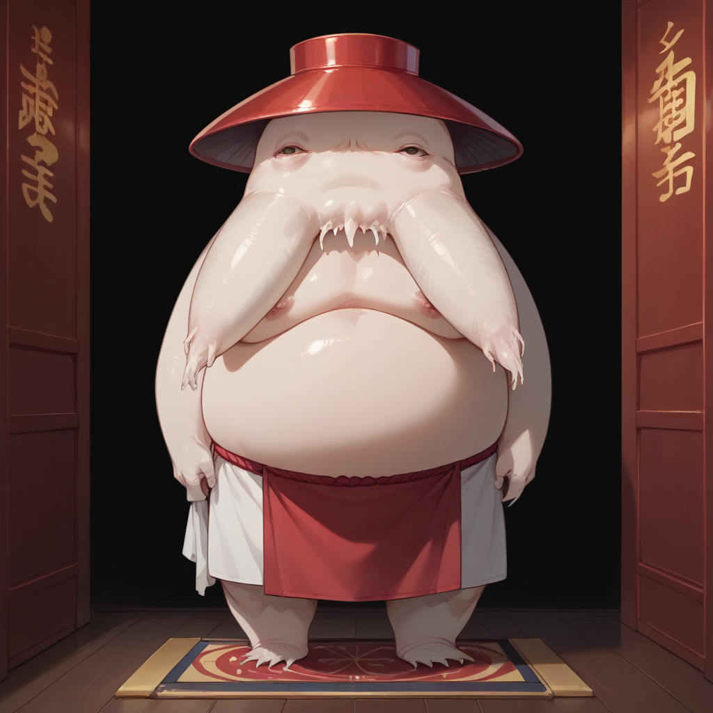 score_9, score_8_up, score_7_up, score_6_up, score_5_up, sourse_anime,   zPDXL,  rating_ safe BREAK,
solo, in japanese temple, 
 monster, oshira-sama, radish spirit   <lora:radish_spilit:1>, <lora:add-detail-xl:1> <lora:detail_eyes:0.5>