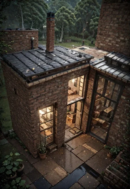 (a small house with chimney,  big window,  metal roof,  wooden floor:1.3),  (shot from outside,  extra long shot,  wide-angle lens,  POV,  DOF:1.2),  (direct sunlight,  dramatic lighting,  ray tracing,  clear shadow,  light pollution:1.1),  (harmonious color:1.1),  brickhouse,<lora:EMS-277822-EMS:0.800000>,brickhouse, great lighting, shadowrun_character, shadowrun_dungeon, shadowrun_surface, shadowrun_dungeon_party, shadowrun_party, cyberpunk, netrunner, enforcer, shaman, oni, courier, neo-aztec, high-tech lowlife, masculine, feminine, OverallDetail