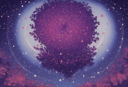 (score_9, score_8_up, score_7_up, score_6_up), abstract art, abstract art, abrstact_background, abstract, Night time, starry sky, dark lighting, Zyrnox-Exoterra Style, Horror Theme, Lovecraftian Horror, Cosmic Horror, Tree, Samurai, Holding a Katana, Include the color of blue.