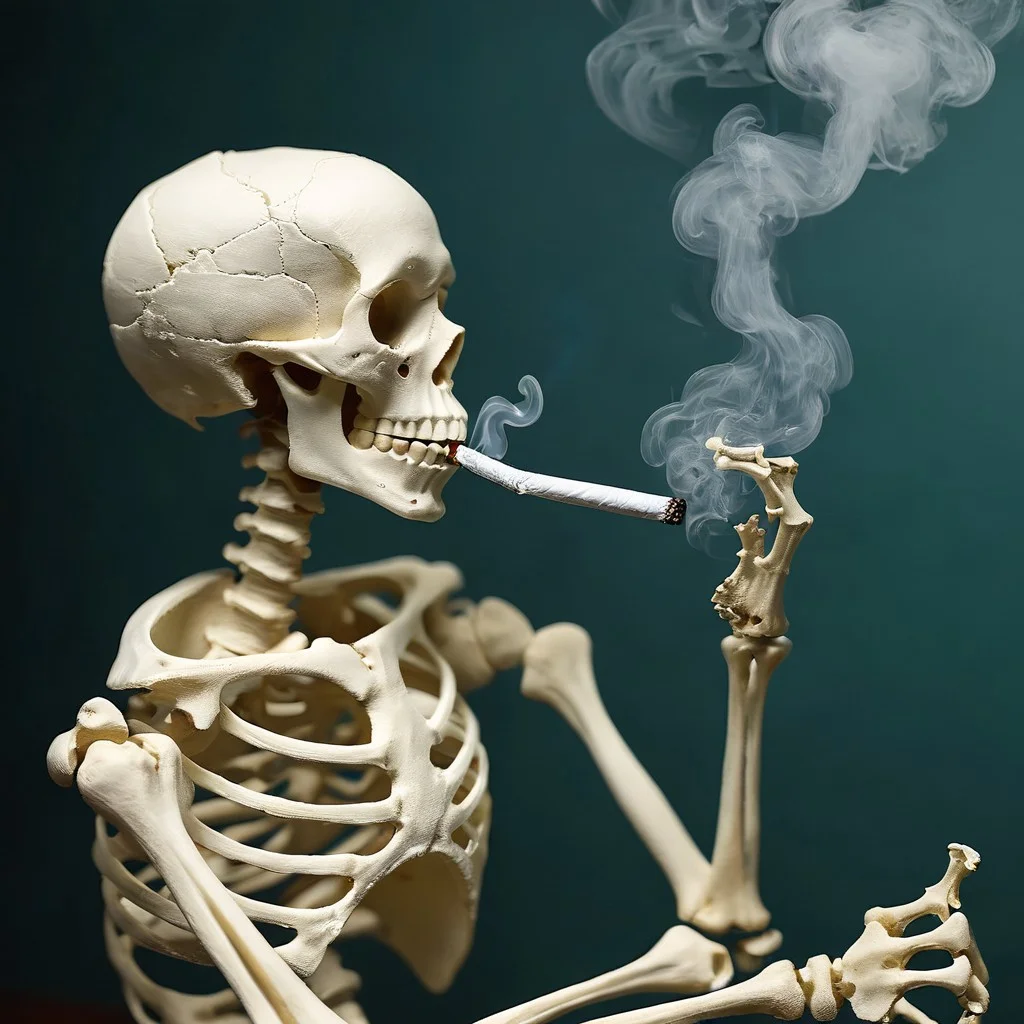 masterpiece, very aesthetic, absurdres, newest, WhiteMold, 3d printed, skeleton smoking a cigarette, vincent van gogh, photograph, depth of field
