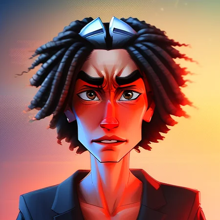 fisheye lens of a tough, lank, Ashamed driver woman, Step-by-step, grimace, with short brown hair wearing headdress , digital art, highly detailed, fine detail, intricate, outrun, vaporware