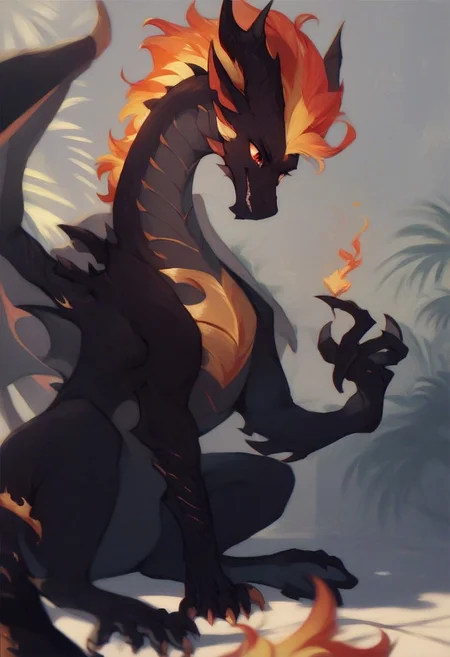 score_9, score_8_up, score_7_up, score_6_up, score_5_up, score_4_up, <lora:Shadow_Style_for_Pony:1> Palm sized, shadow dragon, black silhouette, red and gold flame swirling in the background, sitting on a hand,