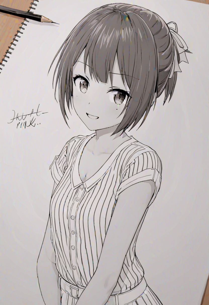 high quality, high detail, line art, sketch, 1girl, beautiful girl, joy, happy, laugh,Miku