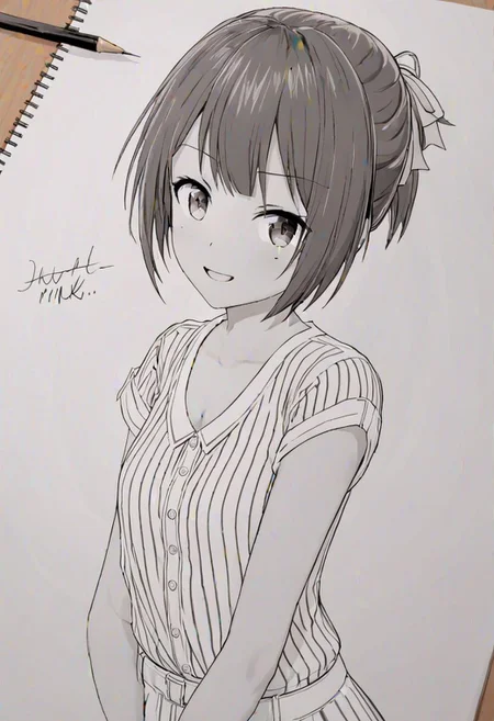 high quality, high detail, line art, sketch, 1girl, beautiful girl, joy, happy, laugh,Miku